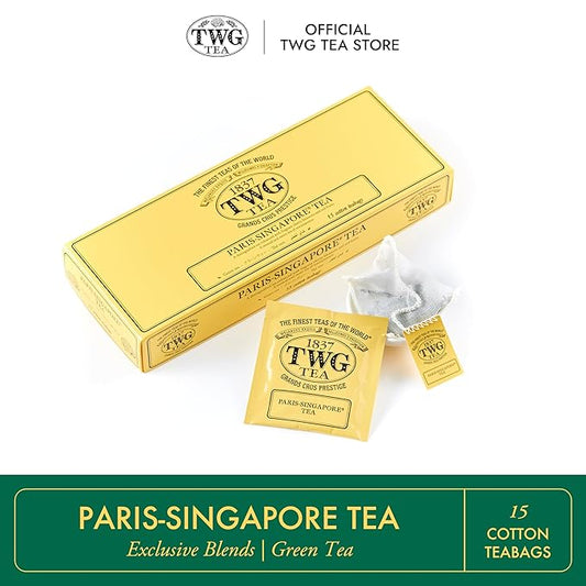 TWG Tea | Paris-Singapore Tea | Green Tea | Cherry Blossoms & Red Fruits | 15 Hand Sewn Cotton Teabags | Gift Set