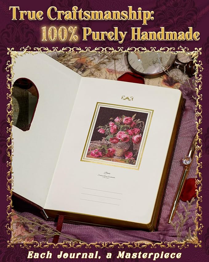 Thick Journal Notebook for Women & Girls, 360 Pages A5 Writing Journaling Notebook with Paintings, Women Journal for Writing, Vintage Journal with Gift Box & Pen for Women Gift Ideas (Claret)