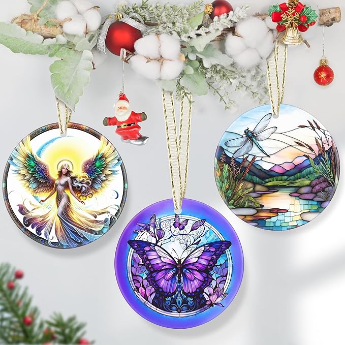 Butterfly Ceramic Christmas Ornament - 3.5 Inch Hanging Decoration for Christmas Tree, Gift Exchange or Holiday Presents