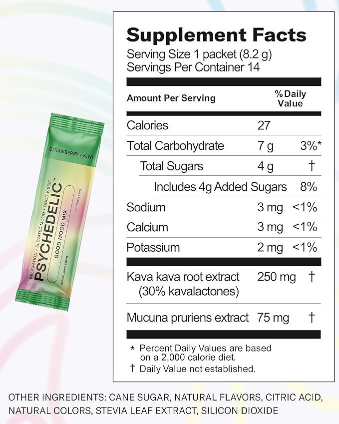 Calming Kava Drink Mix - Kava kava flavored drink mix - Easy Open Single-Serving - Flavored Kava - Mucuna Pruriens - Stevia - Adaptogen Mocktails - 14 Sticks - Strawberry Kiwi