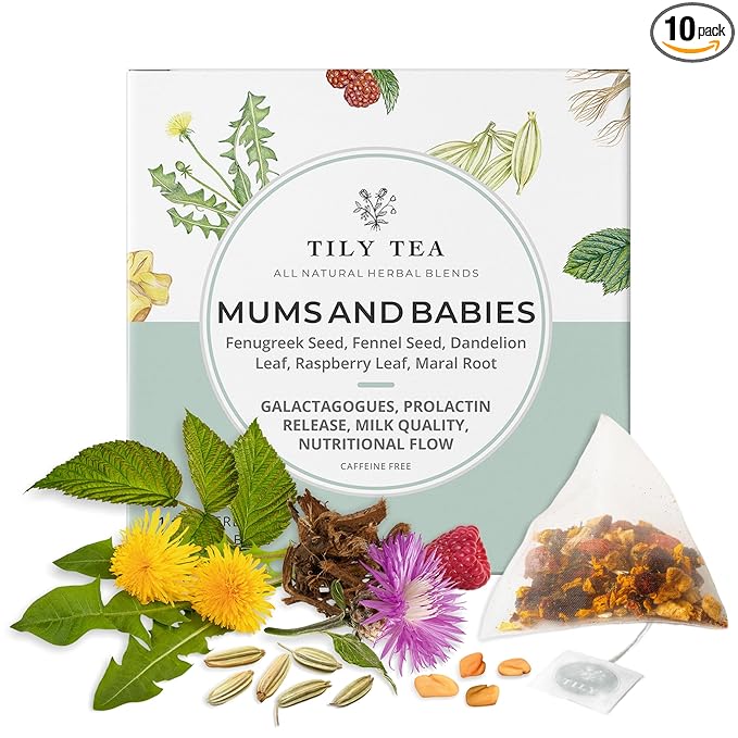 Tily Tea Mums and Babies Herbal Tea - Postnatal Lactation Tea - Caffeine Free - Suitable for Breastfeeding Mothers - 10 Plastic-Free Tea Bags