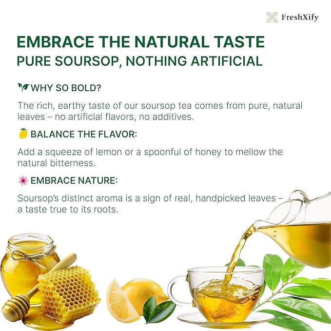 FreshXify – Premium 100 Soursop Tea Bags – 100% Natural Graviola Leaf | Hoja Guanabana | Guyabano Tea – Caffeine-Free, Non-GMO – Eco Paper Filter Bags – No Dust Leak – Herbal Tea