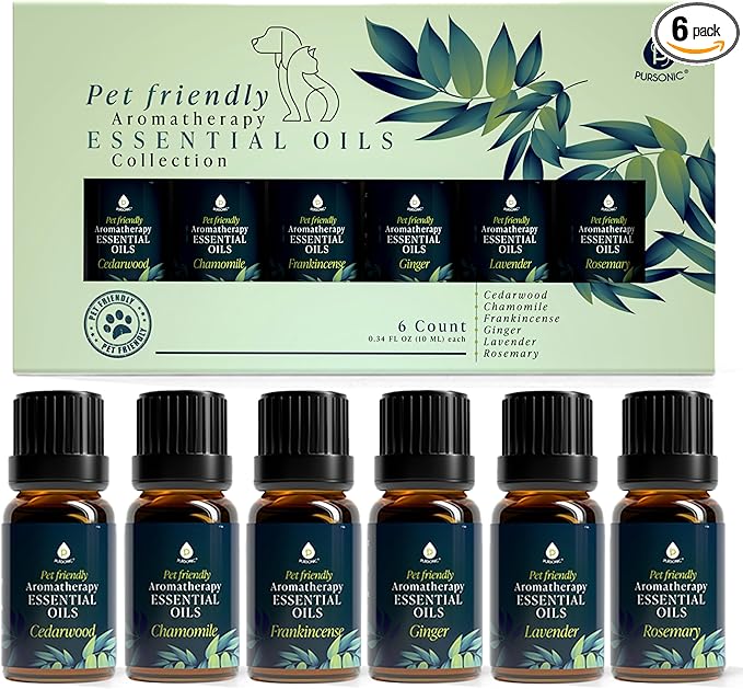 PURSONIC Pet Friendly Aromatherapy Essential Oils Collection, 6-Count - Safe for Dogs and Cats, Natural Relaxation and Stress Relief