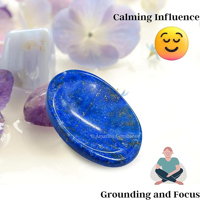 Amazing Gemstone Lapis Lazuli Worry Stone, Healing Crystals - Piedra Crystal Fidget for Gift, Meditation, Calming, Relaxation, Stress Relief