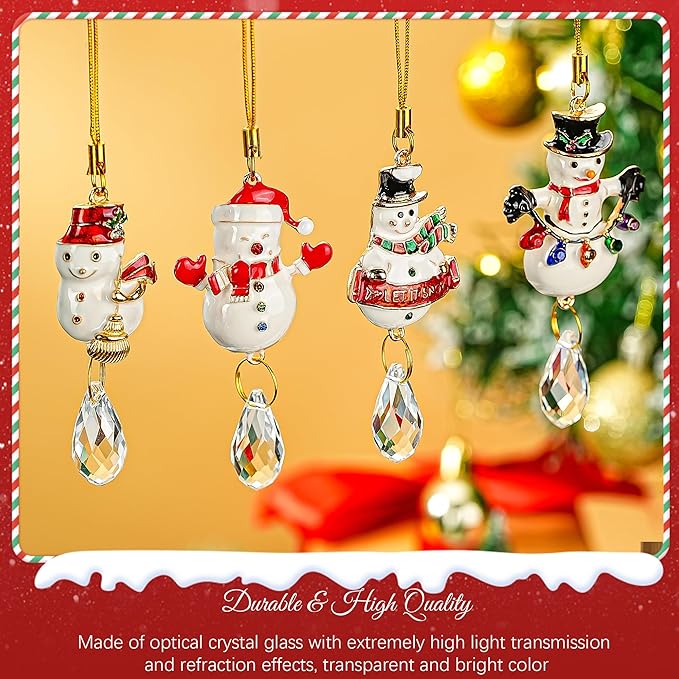 H&D HYALINE & DORA 4 Pcs Christmas Snowman Ornaments Winter Snowman Hanging Decoration Set for Christmas Tree Hanging Crystal Crafts Holiday Decor Xmas Party Supplies