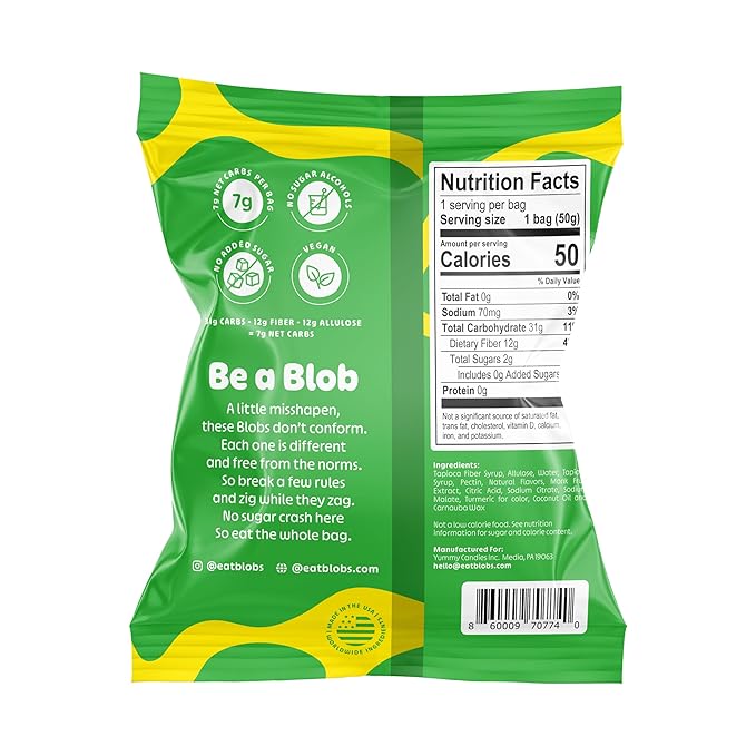 Blobs Gummy Candy - 2g Sugar Healthy Gummies - Low Net Carb & Low Calorie - No Sugar Alcohols, Vegan, Gluten Free, No Dyes -1.8 oz per bag (Pack of 6) - Pineapple Passionfruit
