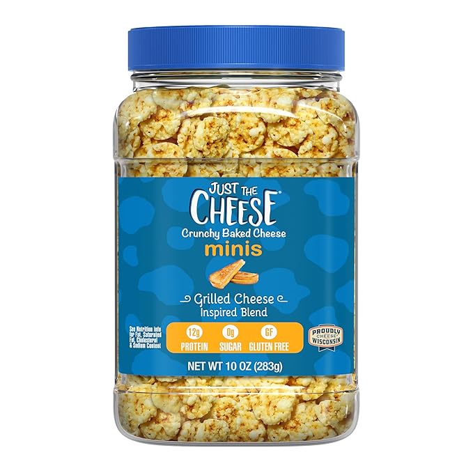 Just the Cheese Minis – Grilled Cheese Crisps, 10 oz Jar, Delicious Low-Carb Lifestyle Protein Chips, High-Protein, Gluten-Free Crisps, Keto-Friendly, Zero Sugar, Perfect Snack for Adults