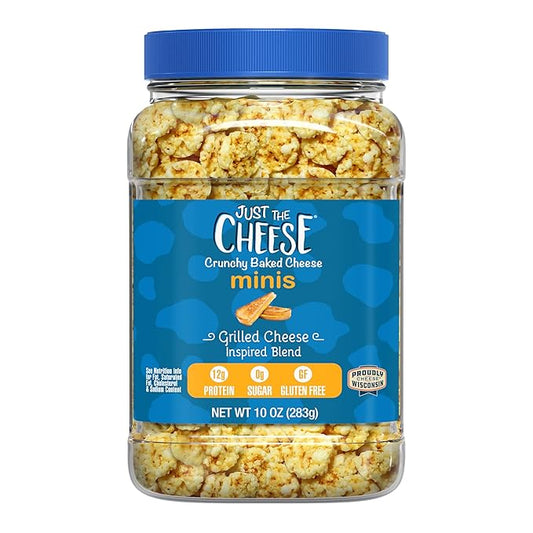 Just the Cheese Minis – Grilled Cheese Crisps, 10 oz Jar, Delicious Low-Carb Lifestyle Protein Chips, High-Protein, Gluten-Free Crisps, Keto-Friendly, Zero Sugar, Perfect Snack for Adults