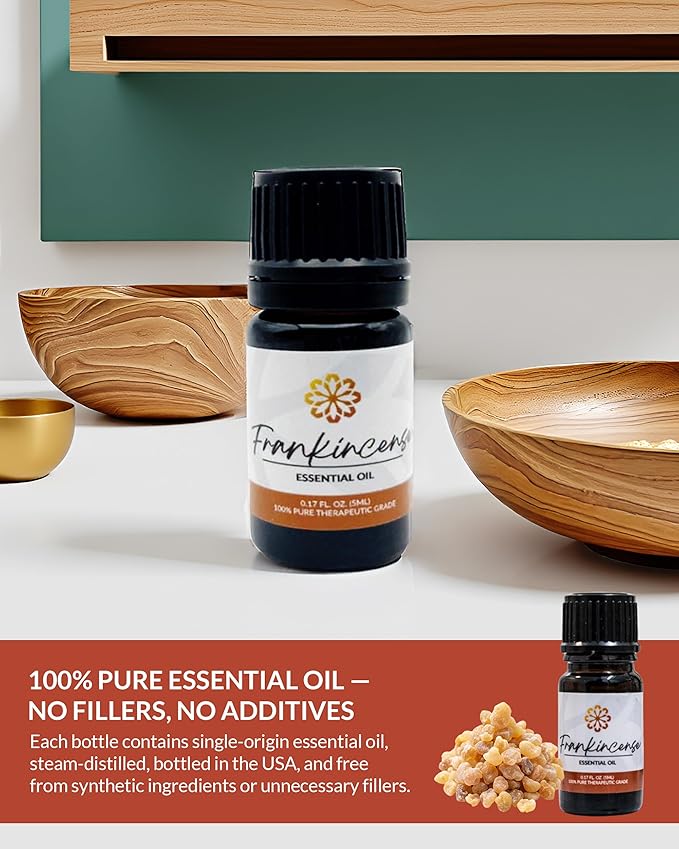 Essence Frankincense Essential Oil – 100% Pure & Therapeutic Grade – Perfect for Aromatherapy, Diffusers & Recharging Essence Nasal Diffuser Rings – Natural Stress & Mood Support (5mL)
