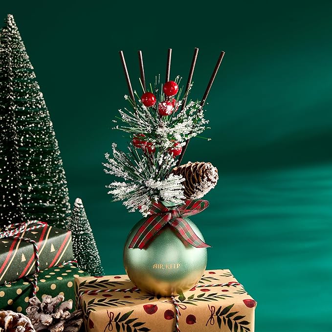 Airkeep Reed Diffuser Set, 5.07 oz(150ml) Balsam & Cedar Christmas Scented Diffuser with 8 Oil Diffuser Sticks, Home Fragrance Essential Oil Reed Diffuser for Home Room Bathroom Shelf Decor