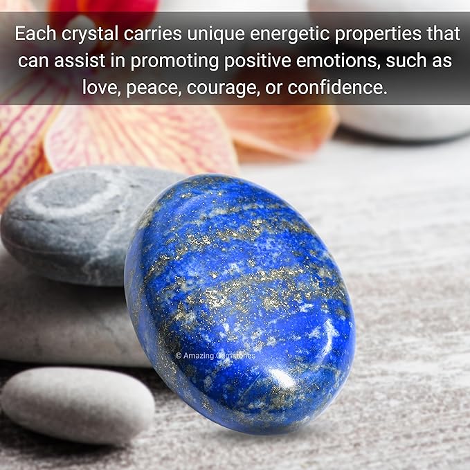 Amazing Gemstone Lapis Lazuli Crystals and Healing Stones - Large Palm Stone Crystals Piedra - Crystal for Good Luck, Balanced Positive Energy, Meditation - Unique Stocking Stuffers, Gifts for Women