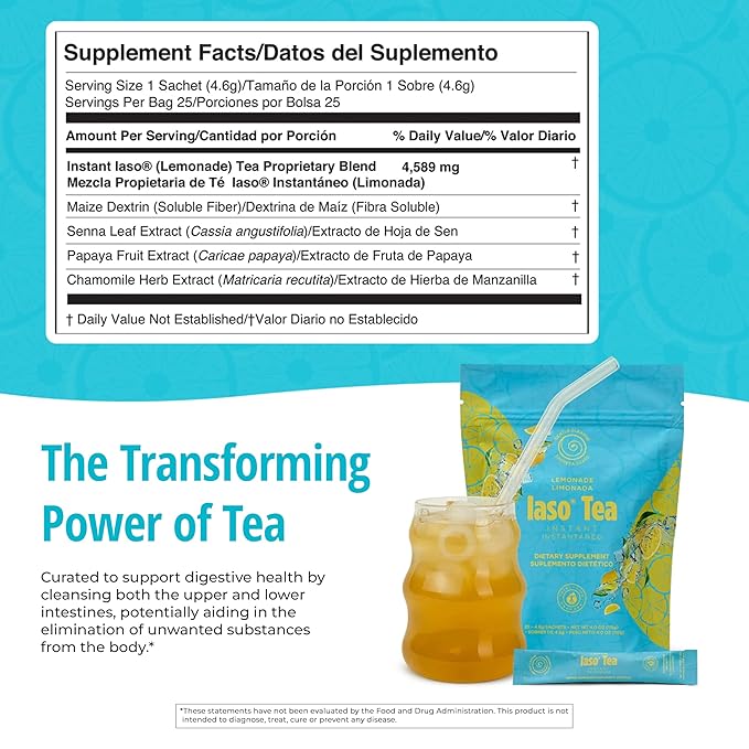 Iaso Instant Tea - Refreshing Lemonade-Flavored Cleansing drink for Daily Wellness - 25 Sachets