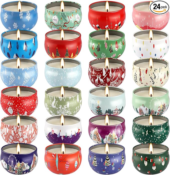 24Pack Christmas Scented Candles Gift- Aromatherapy Candle-2.5oz Soy Wax-Long Lasting Burn time, Christmas Thanksgiving Gifts for Women，Home Decor