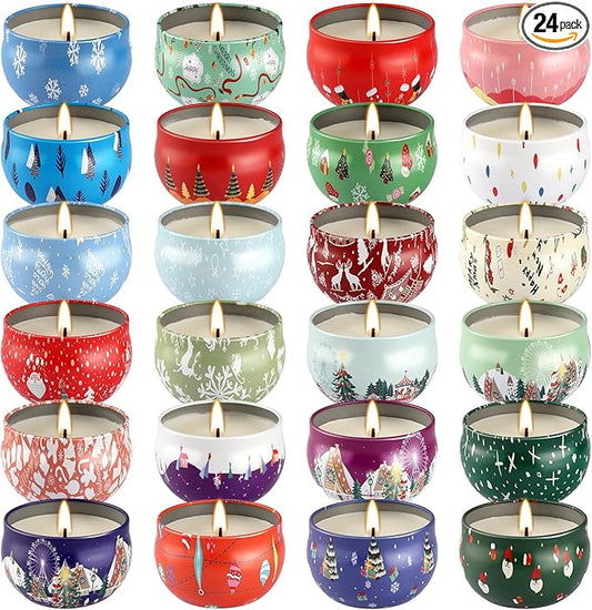 24Pack Christmas Scented Candles Gift- Aromatherapy Candle-2.5oz Soy Wax-Long Lasting Burn time, Christmas Thanksgiving Gifts for Women，Home Decor