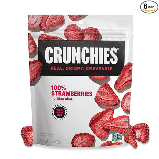 Crunchies Freeze-Dried Fruits, 100% All Natural Crispy Fruit, Non GMO and Kosher, Resealable Freeze Dried Fruit Snack Packs, Pack of 6 (Strawberries)