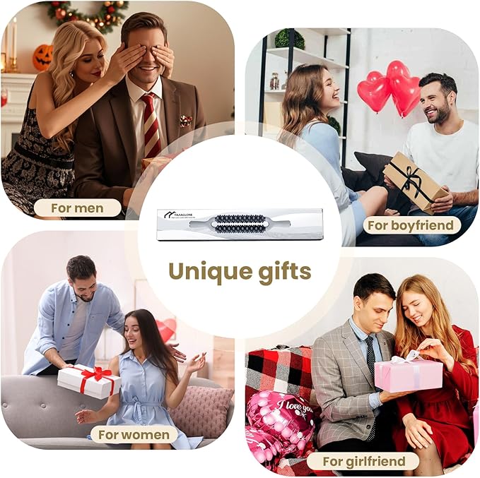 Double Row Muscle Roller Stick for Muscles Deep Tissue，with One-Piece Roller & Bionic Massage Contacts,High Efficiency Relieves Soreness & Tension，Unique Gifts for Runner Athelets Gym Yoga.