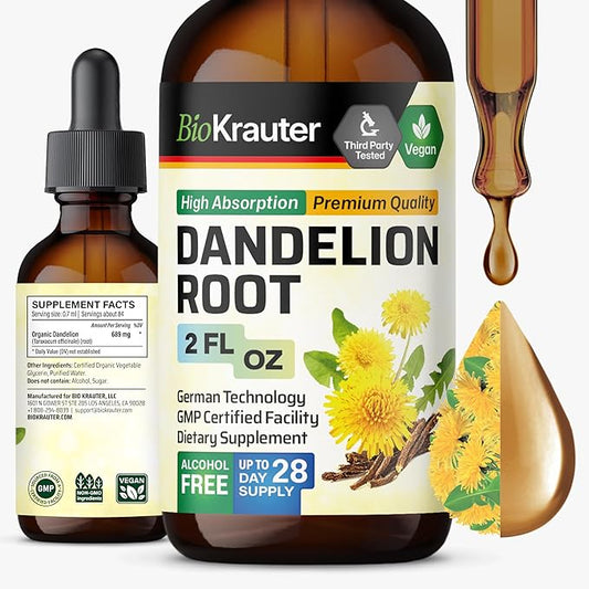 BIO KRAUTER Dandelion Root Extract - Alcohol & Sugar Free Dandelion Tinture - Vegan Supplement for Cleansing & Immunity - 2 Fl. Oz - 28 Days of Supply