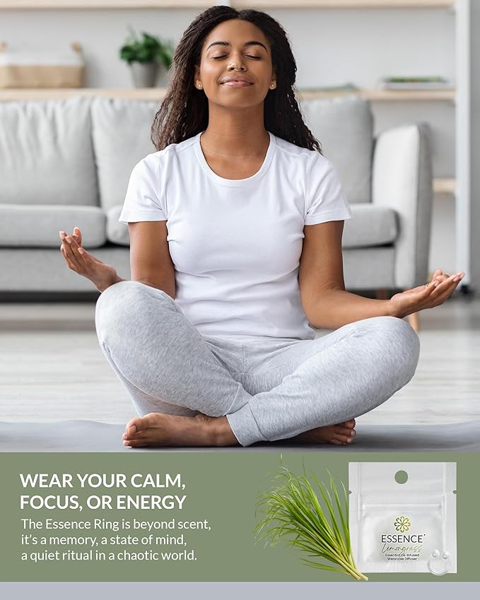 Essence Wearable Aromatherapy Nasal Diffuser – Lemongrass Essential Oil Nose Ring Silicone Inhaler for Stress & Mood Support - Made in USA & Travel-Friendly (3 Pack)