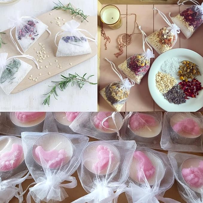 100pcs Organza Gift Bags White Small Jewelry Pouches Wedding Jewelry Bag 2x3 Inch Favour bags Lavender Bag for Wedding Birthday Party Christmas Candy Mesh Bags