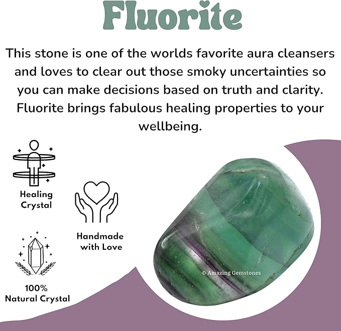 Amazing Gemstone Fluorite Crystals and Healing Stones Tumbled - 1 oz Fluorite Stone Gem Stones, Natural Healing Stones for Energy Balance, Stress Relief - Premium Polished Gems Rocks for Meditation