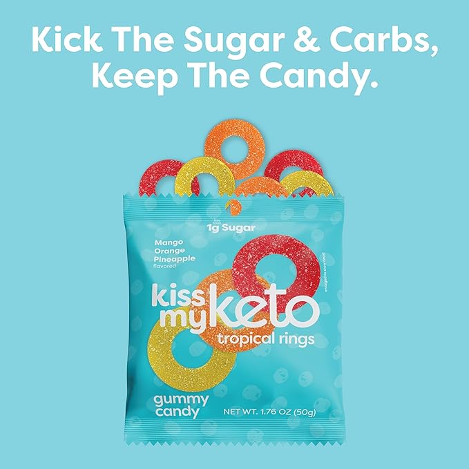 Kiss My Keto Sugar Free Gummies, Gummy Ring 12-Pack – Satisfy Cravings while Staying in Ketosis – High Fiber, 2g Net Carbs, Non-GMO, Vegan, & No Gluten – Calorie-Friendly Vegan Candy