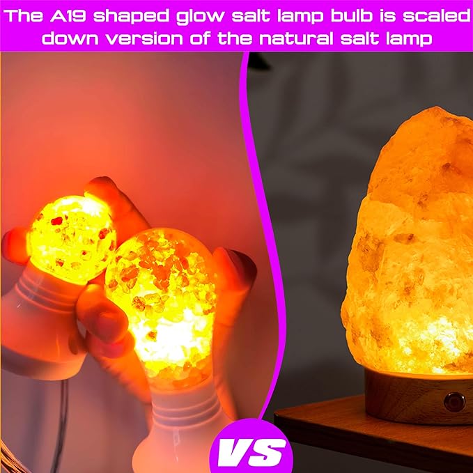 Dimmable Himalayan Salt Lamp LED Light Bulbs, E26 2200K Warm Amber Pink Night Light, 6W Mood Lighting, E26 A60 Salt Rock Stress Relief Bulbs for Bedroom, Decor, Sleep Light, 2pack
