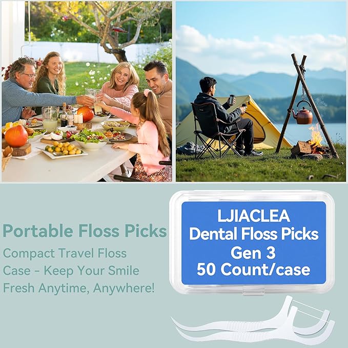 Dental Floss Picks with Built-in Toothpicks 300 Count White Non-Breakable Flossers Bulk 6 Travel Cases Family Pack for Deep Cleaning Plaque Removal and Gingiva Protection Gen 3