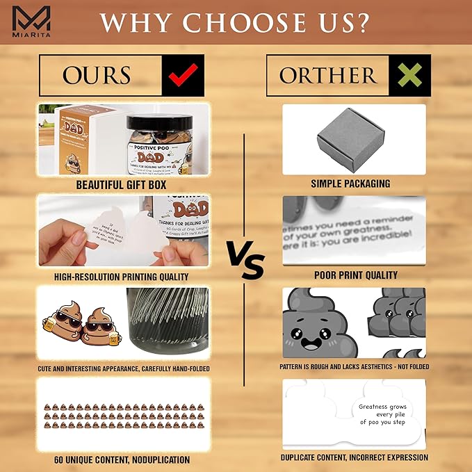 Emotional Support Jar, 60 Positive Cards in Jar, Affirmation Gifts for Women, Birthday Gifts for Girls, Teens (Positive Poo Dad)