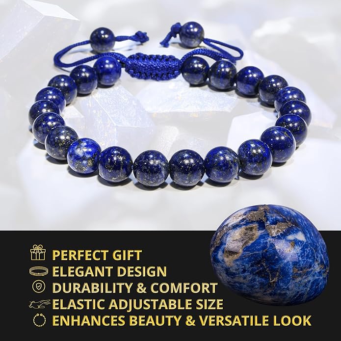 Energy Protection Crystal Handmade Adjustable Bead Bracelet Perfect for Men, Women’s Gift - Gemstone Healing Stretch Bracelet Pulsera Para Hombre Mujer Stocking Stuffer