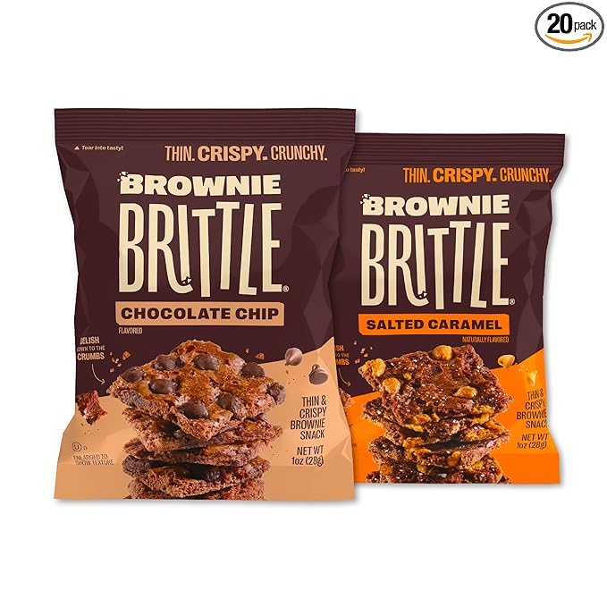 Brownie Brittle – Chocolate Chip & Salted Caramel Thin and Crispy Sweet Snacks (Pack of 20, 1 oz), Rich Gourmet Brownie Bites Dessert