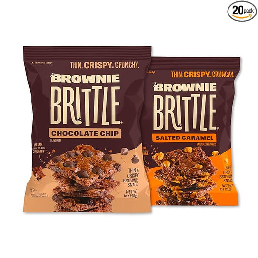 Brownie Brittle – Chocolate Chip & Salted Caramel Thin and Crispy Sweet Snacks (Pack of 20, 1 oz), Rich Gourmet Brownie Bites Dessert