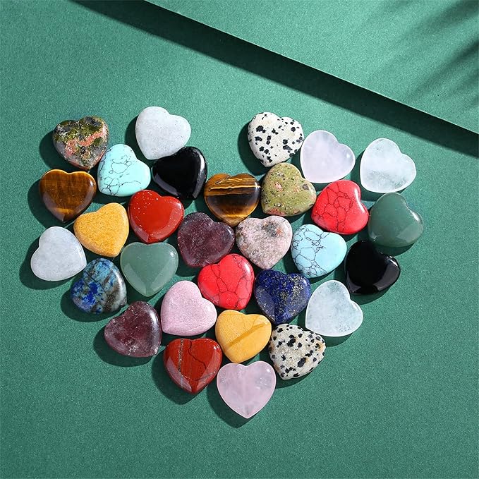 15PCS Natural Heart Healing Crystals Love Stones Rose Quartz Clear Quartz Tiger Eye Heart Set Bulk Polished Pocket Palm Thumb Gemstones Meditation Chakra Reiki Energy Balancing 0.8 inch