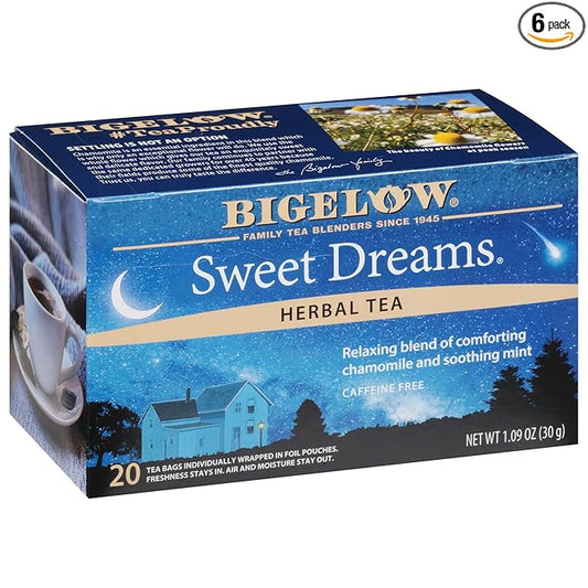 Bigelow Sweet Dreams Herbal Tea Bags, 20 Count Box (Pack of 6) Caffeine Free Herbal Tea, 120 Tea Bags Total