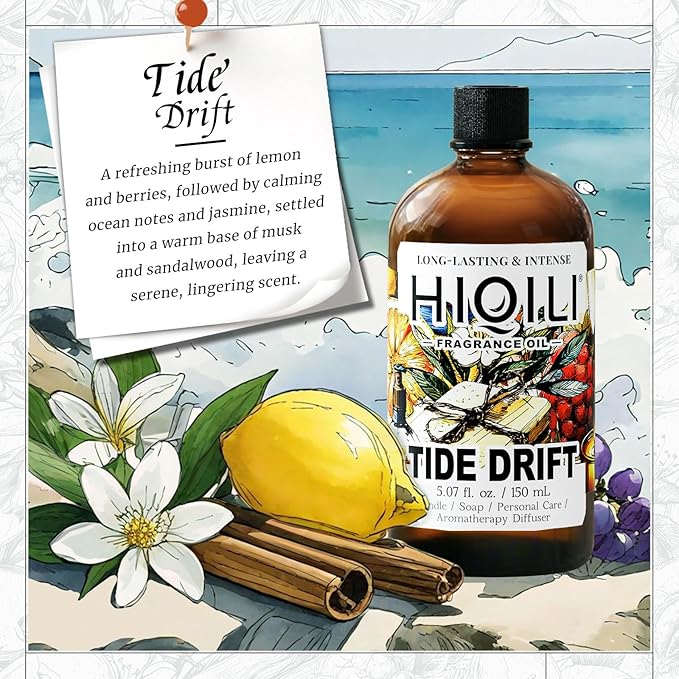 HIQILI Tide Drift Fragrance Oil, Ocean & Jasmine Scents, Making Candle, Room Spray, Essential Oil Diffuser, DIY Body Butter & Hair Perfume - 5.07 Fl Oz