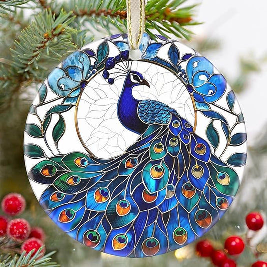 Ceramic Peacock Hanging Ornament - Christmas Tree Decor - Gifts for Peacock Lovers