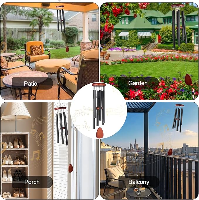 Large Wind Chimes for Outside – 37" Aluminum Windchimes Outdoors for Garden, Patio Decor, Memorial Gifts for Mom, Sympathy Gift for Loss of Loved One, Sister Gifts for Birthdays, Mother's Day(Black)