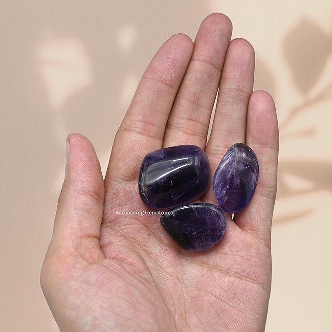 Amazing Gemstone Amethyst Crystals and Healing Stones Tumbled - 1 oz, Natural Healing Stones for Energy Balance, Stress Relief - Premium Polished Gems Rocks for Meditation and Wellness