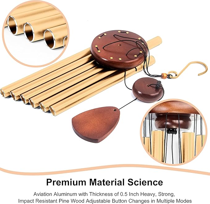 Large Aluminium Wind Chimes 37 Inches to Create a Zen Atmosphere Suitable for Outdoor, Garden, Patio Decoration. Classic Wind Chimes with Wind Catcher Suitable as A Gift for Unisex(Gold)