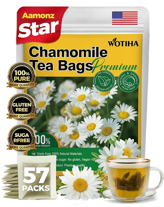 WOTIHA-Natural Chamomile tea 99.75g. 100% Natural Chamomile Herbal Tea.Non-GMO • Additive-Free • Caffeine-Free • Sugar-Free • Vegan