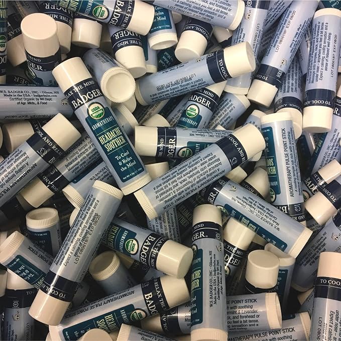 Badger Headache Soother, 100% Organic Essential Oil Aromatherapy, All-Natural Headache Relief w/Peppermint, Eucalyptus & Lavender, .6 oz