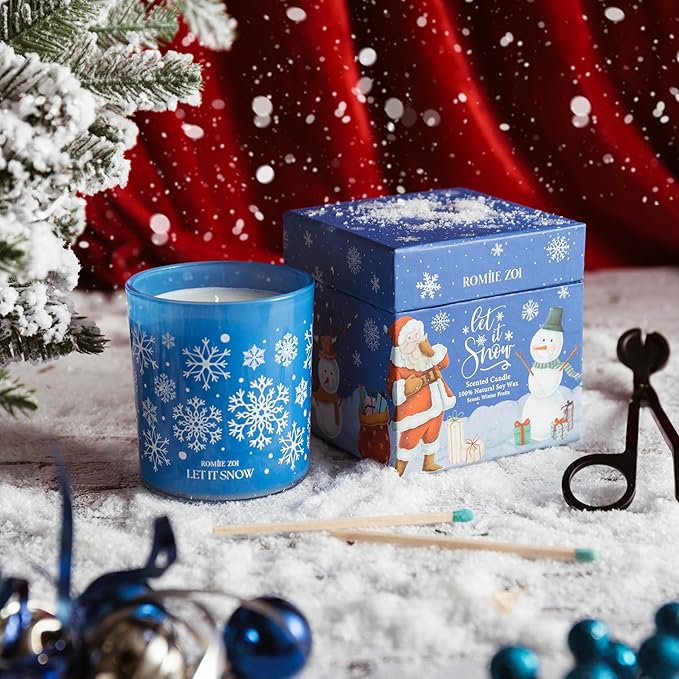 ROMIIE ZOI Christmas Scented Jar Candle - 6oz Soy Wax Candle - Let It Snow Infused with Winter Fruits Aroma - with Beautiful Keepsake Box Special for Christmas/Holiday Gifts