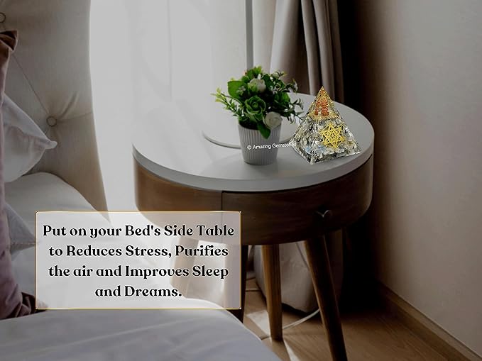 Amazing Gemstone Organite Orgone Pyramid Extra Large 105 MM - Metatron Cube Orgone Energy Pyramid with Rainbow Moonstone Crystals and Healing Stone - Orgonite Pyramids Crystals and Positive Energy