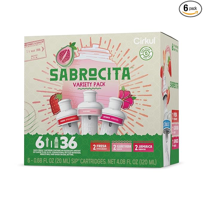 Cirkul Sabrocita Flavor Water Variety Pack, Makes 36 Drinks, No Sugar, Zero Calorie Drink Mix, (2 Strawberry, 2 Guava, 2 Hibiscus)