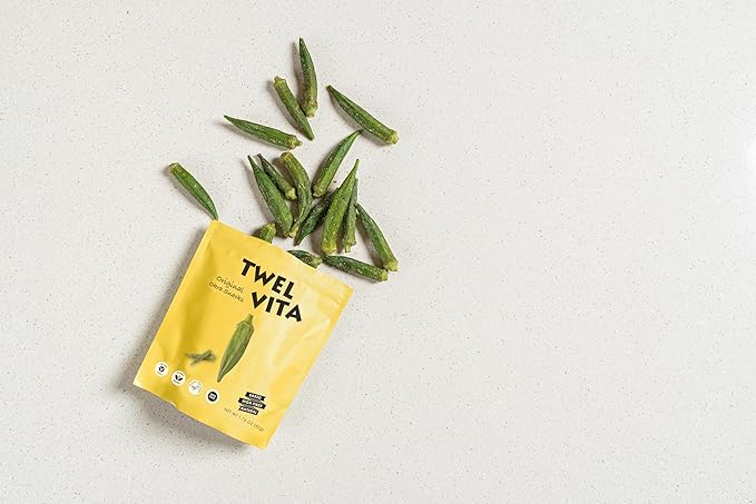TwelVita Wholesome Baked Okra Crisps, Vegan Snacks, Clean Label, Non-GMO, Gluten-Free, 1.76 oz ea, Pack of 4