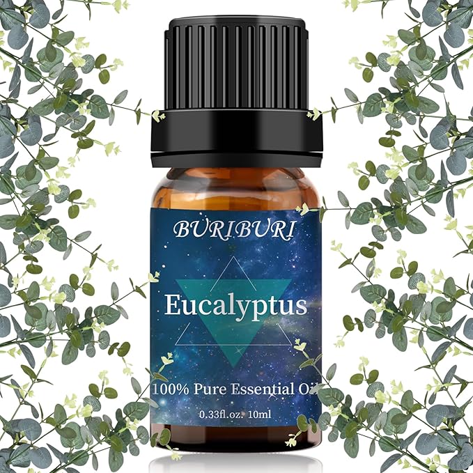 BURIBURI Eucalyptus Essential Oil for Diffuser, 100% Pure, Undiluted, Natural, Organic Aromatherapy Eucalyptua Fragrance Oils 10ML for Candle Making Soap Making