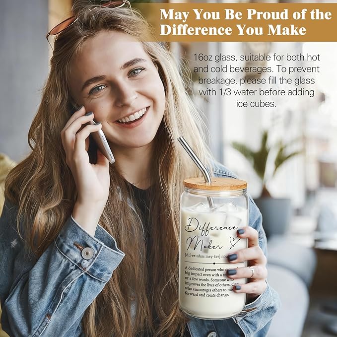 Employee Appreciation Gifts, Appreciation Gift for Coworkers, Thank You Gifts for Women, Difference Maker Gift for Coworkers Teacher Mentor Friends Leaders w 16oz Difference Maker Glass