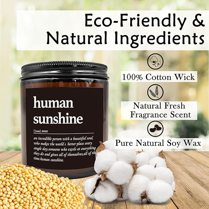 HIWX Human Sunshine Scented Candle - Appreciation Gifts for Teachers, Coworkers - Inspirational Soy Jar Candle Gift Holders - Lavender Scented 8oz