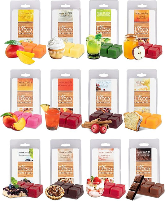 D'Eco Fall Sweet Treats Wax Melts - 12 Count Variety Pack Home Fragrances- Long Lasting Scented Wax Tarts for Wax Warmers- Caramel, Apple Cider, Cranberry Cinnamon, Chocolate, Vanilla & Fruity Scents