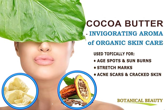 Botanical Beauty Organic COCOA BUTTER WILD GROWTH RAW VIRGIN UNREFINED from BRAZIL for Face, Skin, Hair, Body, Nails 4.23 oz 120 gram. Rich in Vitamin E