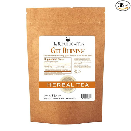 The Republic of Tea Green Rooibos Tea - Get Burning - Herbal Tea For Metabolism, 36 Tea Bag Refill